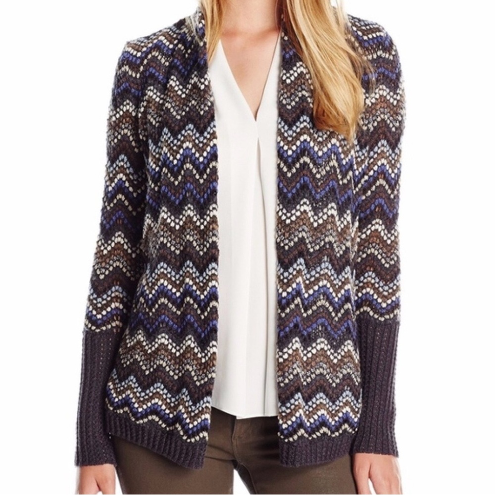 Nic+Zoe Celestial Multicolor Chevron Open Front Open Knit Cardigan Zigzag size S - Picture 2 of 7